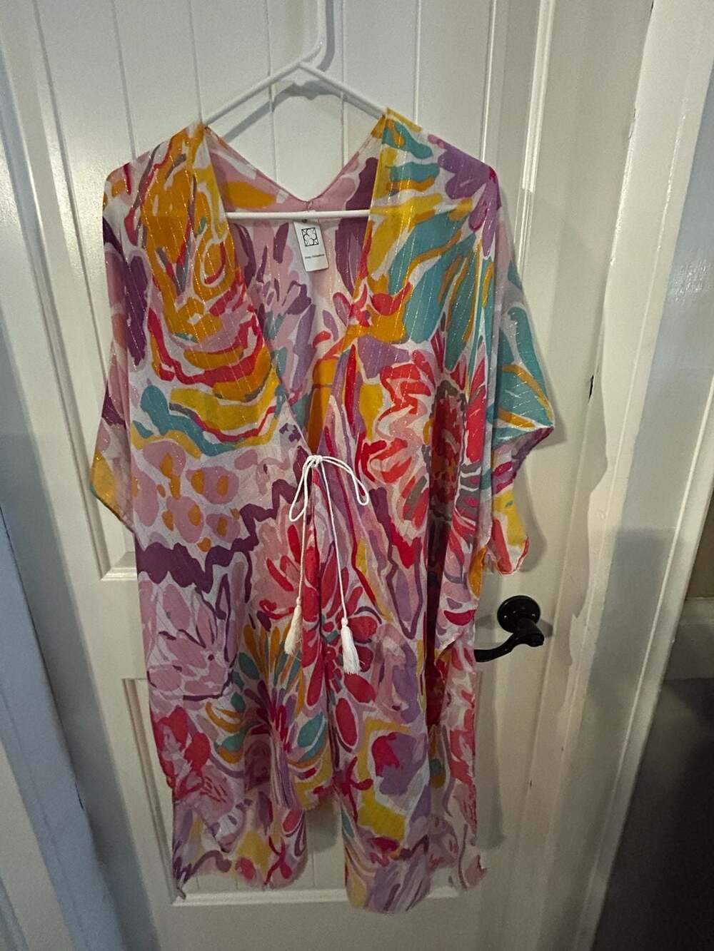 Pretty Persuasions Multi Abstract Floral Lurex Kaftan Beach Cover Up